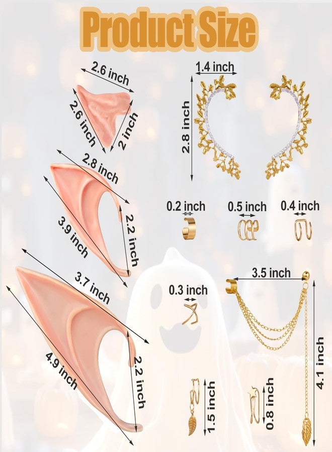 KYLELOVE Elf Ears with Piercings Set for Cosplay 3 Pairs Fairy Pixie Soft Ears with Moon Cuffs Fairy Ear Elf Earring for Adult Women Costume Party Photoshoot - Image 2